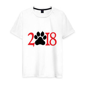 Мужская футболка хлопок с принтом 2018 Год Собаки в Петрозаводске, 100% хлопок | прямой крой, круглый вырез горловины, длина до линии бедер, слегка спущенное плечо. | 