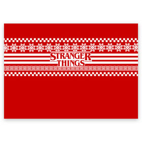 Поздравительная открытка с принтом Свитер Stranger Things в Петрозаводске, 100% бумага | плотность бумаги 280 г/м2, матовая, на обратной стороне линовка и место для марки
 | stranger things | новогодний | очень странные дела | праздничный | рождество | свитер