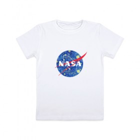 Детская футболка хлопок с принтом NASA в Петрозаводске, 100% хлопок | круглый вырез горловины, полуприлегающий силуэт, длина до линии бедер | nasa | наса