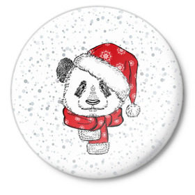 Значок с принтом Панда Санта в Петрозаводске,  металл | круглая форма, металлическая застежка в виде булавки | дед мороз | зима | медведь | праздник | рождество | санта клаус | снег | шапка | шарф