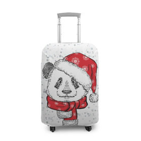 Чехол для чемодана 3D с принтом Панда Санта в Петрозаводске, 86% полиэфир, 14% спандекс | двустороннее нанесение принта, прорези для ручек и колес | дед мороз | зима | медведь | праздник | рождество | санта клаус | снег | шапка | шарф