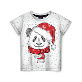 Детская футболка 3D с принтом Панда Санта в Петрозаводске, 100% гипоаллергенный полиэфир | прямой крой, круглый вырез горловины, длина до линии бедер, чуть спущенное плечо, ткань немного тянется | Тематика изображения на принте: дед мороз | зима | медведь | праздник | рождество | санта клаус | снег | шапка | шарф