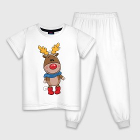 Детская пижама хлопок с принтом Олень в шарфике в Петрозаводске, 100% хлопок |  брюки и футболка прямого кроя, без карманов, на брюках мягкая резинка на поясе и по низу штанин
 | новогодний олень | олень | олень в шарфике