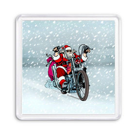Магнит 55*55 с принтом Санта Клаус байкер в Петрозаводске, Пластик | Размер: 65*65 мм; Размер печати: 55*55 мм | байк | дед мороз | зима | мотоцикл | рождество | снег