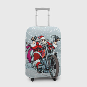 Чехол для чемодана 3D с принтом Санта Клаус байкер в Петрозаводске, 86% полиэфир, 14% спандекс | двустороннее нанесение принта, прорези для ручек и колес | байк | дед мороз | зима | мотоцикл | рождество | снег