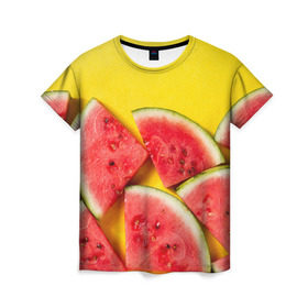 Женская футболка 3D с принтом арбуз в Петрозаводске, 100% полиэфир ( синтетическое хлопкоподобное полотно) | прямой крой, круглый вырез горловины, длина до линии бедер | berry | food | fruit | health | rest | summer | vegan | vegetarianism | vitamins | watermelon | арбуз | веган | вегетарианство | витамины | еда | здоровье | лето | отдых | фрукты | ягода