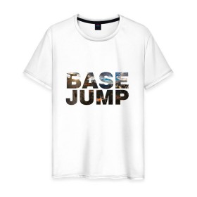 Мужская футболка хлопок с принтом base jumping в Петрозаводске, 100% хлопок | прямой крой, круглый вырез горловины, длина до линии бедер, слегка спущенное плечо. | Тематика изображения на принте: 