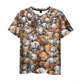 Мужская футболка 3D с принтом Щенки в Петрозаводске, 100% полиэфир | прямой крой, круглый вырез горловины, длина до линии бедер | Тематика изображения на принте: бультерьер | корги | мопс | паттерн | пес | питбуль | породы | собака | собачка | хаски | щенок
