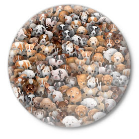 Значок с принтом Щенки в Петрозаводске,  металл | круглая форма, металлическая застежка в виде булавки | бультерьер | корги | мопс | паттерн | пес | питбуль | породы | собака | собачка | хаски | щенок