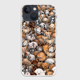 Чехол для iPhone 13 mini с принтом Щенки в Петрозаводске,  |  | бультерьер | корги | мопс | паттерн | пес | питбуль | породы | собака | собачка | хаски | щенок