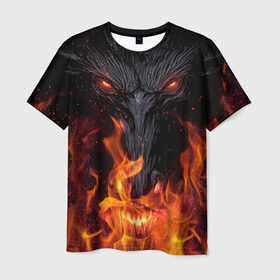Мужская футболка 3D с принтом Огненный дракон в Петрозаводске, 100% полиэфир | прямой крой, круглый вырез горловины, длина до линии бедер | Тематика изображения на принте: арт | глаза | дракон | огонь | пламя