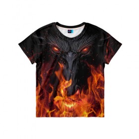 Детская футболка 3D с принтом Огненный дракон в Петрозаводске, 100% гипоаллергенный полиэфир | прямой крой, круглый вырез горловины, длина до линии бедер, чуть спущенное плечо, ткань немного тянется | арт | глаза | дракон | огонь | пламя