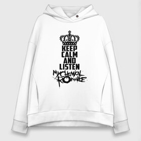 Женское худи Oversize хлопок с принтом Keep calm and listen MCR в Петрозаводске, френч-терри — 70% хлопок, 30% полиэстер. Мягкий теплый начес внутри —100% хлопок | боковые карманы, эластичные манжеты и нижняя кромка, капюшон на магнитной кнопке | gerard way | mcr | my chemical romance | альтернативный | группа | джерард уэй | май кемикал романс | мкр | мой химический роман | мхр | мцр | панк | поп | поппанк | рок | рэй торо