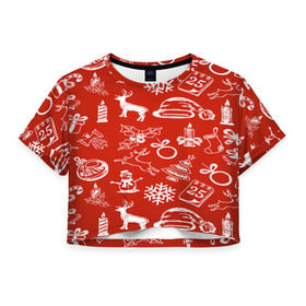 Женская футболка 3D укороченная с принтом Символика рождества в Петрозаводске, 100% полиэстер | круглая горловина, длина футболки до линии талии, рукава с отворотами | new year | елка | новогодний | новый год | рождество | снег | снежинки