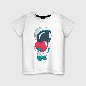 Детская футболка хлопок с принтом Космонавт в Петрозаводске, 100% хлопок | круглый вырез горловины, полуприлегающий силуэт, длина до линии бедер | cosmonaut | cosmos | cute | heart | love | космонавт | космос | любовь | мило | сердце