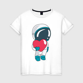 Женская футболка хлопок с принтом Космонавт в Петрозаводске, 100% хлопок | прямой крой, круглый вырез горловины, длина до линии бедер, слегка спущенное плечо | cosmonaut | cosmos | cute | heart | love | космонавт | космос | любовь | мило | сердце
