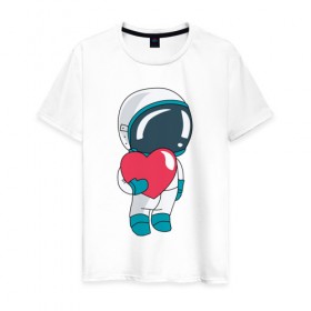 Мужская футболка хлопок с принтом Космонавт в Петрозаводске, 100% хлопок | прямой крой, круглый вырез горловины, длина до линии бедер, слегка спущенное плечо. | cosmonaut | cosmos | cute | heart | love | космонавт | космос | любовь | мило | сердце