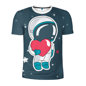 Мужская футболка 3D спортивная с принтом Космонавт в Петрозаводске, 100% полиэстер с улучшенными характеристиками | приталенный силуэт, круглая горловина, широкие плечи, сужается к линии бедра | cosmonaut | cosmos | cute | heart | love | космонавт | космос | любовь | мило | сердце