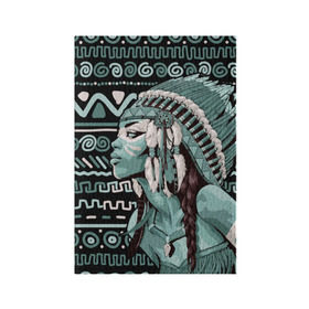 Обложка для паспорта матовая кожа с принтом Девушка индеец в Петрозаводске, натуральная матовая кожа | размер 19,3 х 13,7 см; прозрачные пластиковые крепления | Тематика изображения на принте: beautiful | body art | braids | feathers | fringe | girl | indian | mohawk | ornament | pendant | profile | бахрома | боди арт | девушка индеец | ирокез | косы | кулон | орнамент | перья | профиль