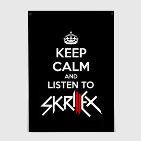 Постер с принтом Skrillex keep calm в Петрозаводске, 100% бумага
 | бумага, плотность 150 мг. Матовая, но за счет высокого коэффициента гладкости имеет небольшой блеск и дает на свету блики, но в отличии от глянцевой бумаги не покрыта лаком | dub step | dubstep | keep calm | skrillex | даб степ | дабстеп | диджей | драм энд басс | скрилекс