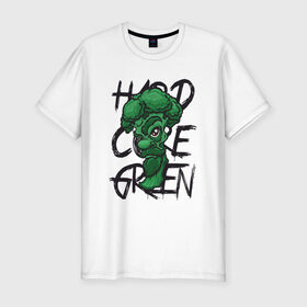 Мужская футболка премиум с принтом Брокколи Hardcore Green в Петрозаводске, 92% хлопок, 8% лайкра | приталенный силуэт, круглый вырез ворота, длина до линии бедра, короткий рукав | beard | broccoli | vegan | vegeterian | борода | брокколи | веган | вегетарианец | вегетарианство | зеленый | овощ | персонаж | слоган | усы