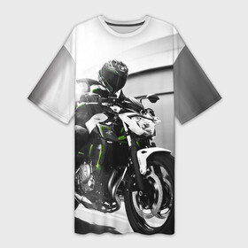 Платье-футболка 3D с принтом Kawasaki в Петрозаводске,  |  | motorbike | motorcycle | race | rider | ryder | speed | yamaha | байк | гонки | гонщик | кавасаки | мото | мотобайк | мотоцикл | райдер | скорость | ямаха