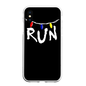 Чехол для iPhone XS Max матовый с принтом Stranger Things RUN в Петрозаводске, Силикон | Область печати: задняя сторона чехла, без боковых панелей | stranger things | гирлянда | очень странные дела