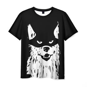 Мужская футболка 3D с принтом Собака в маске в Петрозаводске, 100% полиэфир | прямой крой, круглый вырез горловины, длина до линии бедер | a criminal | a head | an animal | crook | dog | mask | голова | животное | жулик | преступник | собака в маске