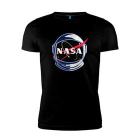 Мужская футболка премиум с принтом NASA в Петрозаводске, 92% хлопок, 8% лайкра | приталенный силуэт, круглый вырез ворота, длина до линии бедра, короткий рукав | nasa | астронавт | астрофизика | космическое агенство | космонавт | космос | наса | скафандр  | шлем