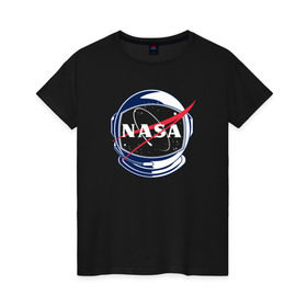 Женская футболка хлопок с принтом NASA в Петрозаводске, 100% хлопок | прямой крой, круглый вырез горловины, длина до линии бедер, слегка спущенное плечо | nasa | астронавт | астрофизика | космическое агенство | космонавт | космос | наса | скафандр  | шлем