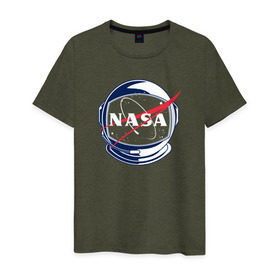 Мужская футболка хлопок с принтом NASA в Петрозаводске, 100% хлопок | прямой крой, круглый вырез горловины, длина до линии бедер, слегка спущенное плечо. | nasa | астронавт | астрофизика | космическое агенство | космонавт | космос | наса | скафандр  | шлем