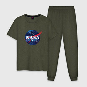 Мужская пижама хлопок с принтом NASA в Петрозаводске, 100% хлопок | брюки и футболка прямого кроя, без карманов, на брюках мягкая резинка на поясе и по низу штанин
 | nasa | астронавт | астрофизика | космическое агенство | космонавт | космос | наса | скафандр   | шлем