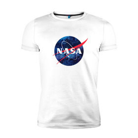 Мужская футболка премиум с принтом NASA в Петрозаводске, 92% хлопок, 8% лайкра | приталенный силуэт, круглый вырез ворота, длина до линии бедра, короткий рукав | nasa | астронавт | астрофизика | космическое агенство | космонавт | космос | наса | скафандр   | шлем