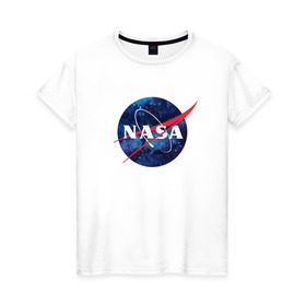 Женская футболка хлопок с принтом NASA в Петрозаводске, 100% хлопок | прямой крой, круглый вырез горловины, длина до линии бедер, слегка спущенное плечо | nasa | астронавт | астрофизика | космическое агенство | космонавт | космос | наса | скафандр   | шлем