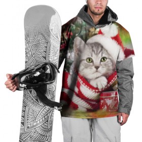 Накидка на куртку 3D с принтом Новогодний котик в Петрозаводске, 100% полиэстер |  | Тематика изображения на принте: елка | зима | кот | котейка | кошка | мороз | новый год | снег