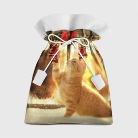 Подарочный 3D мешок с принтом Сюрпризы от Деда Мороза в Петрозаводске, 100% полиэстер | Размер: 29*39 см | елка | зима | кот | котейка | кошка | мороз | новый год | снег | снежинки
