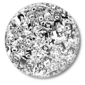 Значок с принтом Ahegao в Петрозаводске,  металл | круглая форма, металлическая застежка в виде булавки | anime | аниме | лицо | паттрен | чернобелый