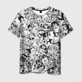 Мужская футболка 3D с принтом Ahegao в Петрозаводске, 100% полиэфир | прямой крой, круглый вырез горловины, длина до линии бедер | anime | аниме | лицо | паттрен | чернобелый