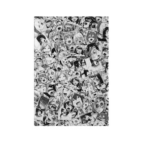 Обложка для паспорта матовая кожа с принтом Ahegao в Петрозаводске, натуральная матовая кожа | размер 19,3 х 13,7 см; прозрачные пластиковые крепления | Тематика изображения на принте: anime | аниме | лицо | паттрен | чернобелый