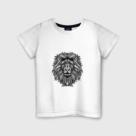 Детская футболка хлопок с принтом Лев рисованый в Петрозаводске, 100% хлопок | круглый вырез горловины, полуприлегающий силуэт, длина до линии бедер | лев | рисунок