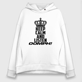 Женское худи Oversize хлопок с принтом Keep calm and listen OOMPH! в Петрозаводске, френч-терри — 70% хлопок, 30% полиэстер. Мягкий теплый начес внутри —100% хлопок | боковые карманы, эластичные манжеты и нижняя кромка, капюшон на магнитной кнопке | electronic body musi | neue deutsche | oomph | андреас крэп | антитезис | деро гои | крэп | оомпх | оомрн | роберт флюкс | синтез | тезис | флюкс