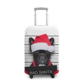 Чехол для чемодана 3D с принтом Прикольный Санта в Петрозаводске, 86% полиэфир, 14% спандекс | двустороннее нанесение принта, прорези для ручек и колес | елка | зима | мороз | новый год | снег | снежинки | собака