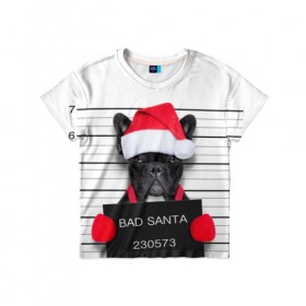 Детская футболка 3D с принтом Прикольный Санта в Петрозаводске, 100% гипоаллергенный полиэфир | прямой крой, круглый вырез горловины, длина до линии бедер, чуть спущенное плечо, ткань немного тянется | Тематика изображения на принте: елка | зима | мороз | новый год | снег | снежинки | собака