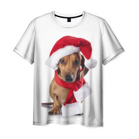 Мужская футболка 3D с принтом Новый год со стилягами в Петрозаводске, 100% полиэфир | прямой крой, круглый вырез горловины, длина до линии бедер | Тематика изображения на принте: елка | зима | мороз | новый год | пес | снег | снежинки | собака