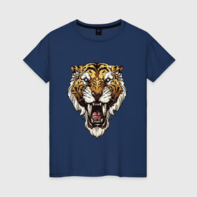 Женская футболка хлопок с принтом Тигр тигр тигрррррррр в Петрозаводске, 100% хлопок | прямой крой, круглый вырез горловины, длина до линии бедер, слегка спущенное плечо | оскал | тигр