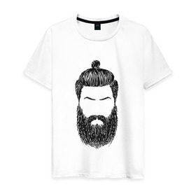 Мужская футболка хлопок с принтом Борода барбер в Петрозаводске, 100% хлопок | прямой крой, круглый вырез горловины, длина до линии бедер, слегка спущенное плечо. | барбер | борода | бородища | стиль | стрижка | топкнот