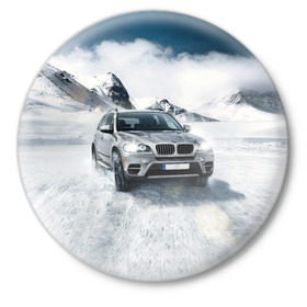 Значок с принтом BMW X5 в Петрозаводске,  металл | круглая форма, металлическая застежка в виде булавки | Тематика изображения на принте: auto | race | авто | автомобиль | бмв | бумер | бэха | гонки | марка | машина