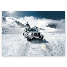 Поздравительная открытка с принтом BMW X5 в Петрозаводске, 100% бумага | плотность бумаги 280 г/м2, матовая, на обратной стороне линовка и место для марки
 | Тематика изображения на принте: auto | race | авто | автомобиль | бмв | бумер | бэха | гонки | марка | машина