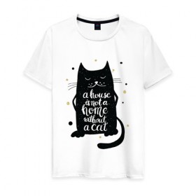 Мужская футболка хлопок с принтом Black cat в Петрозаводске, 100% хлопок | прямой крой, круглый вырез горловины, длина до линии бедер, слегка спущенное плечо. | 