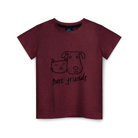 Детская футболка хлопок с принтом Best friends в Петрозаводске, 100% хлопок | круглый вырез горловины, полуприлегающий силуэт, длина до линии бедер | киса домашние животные | кот | котик | коты | кошка | кошки